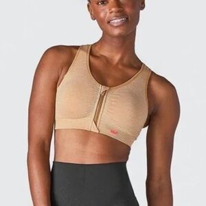 SHEFIT Lounge Bra M Honey Wheat Front Zip Wireless Comfort Athleisure Sporty